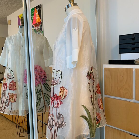 YOOX WHITE FLOWY BUTTON UP FLORAL MINI DRESS - Picture 2 of 16